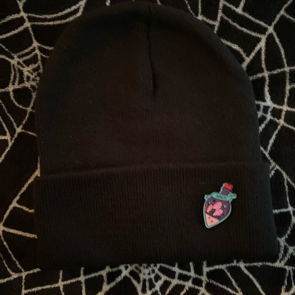 Black Knit, Women’s Beanie with Potion Detail